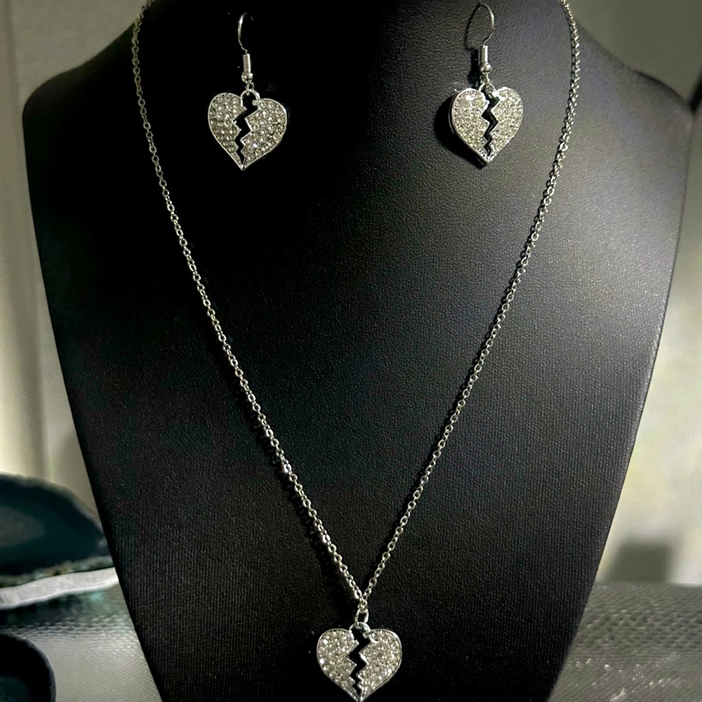 Broken Heart Necklace and Earring Set